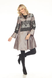 Oopera Button Front Mixed Media Long Raincoat - Steel Gray - C2648-6