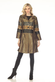 Oopera Button Front Mixed Media Long Raincoat - Autumn Gold - C2648-7
