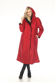 Oopera Reversible Button Front Long Lined Raincoat - Scarlett Red - C2679RW-2