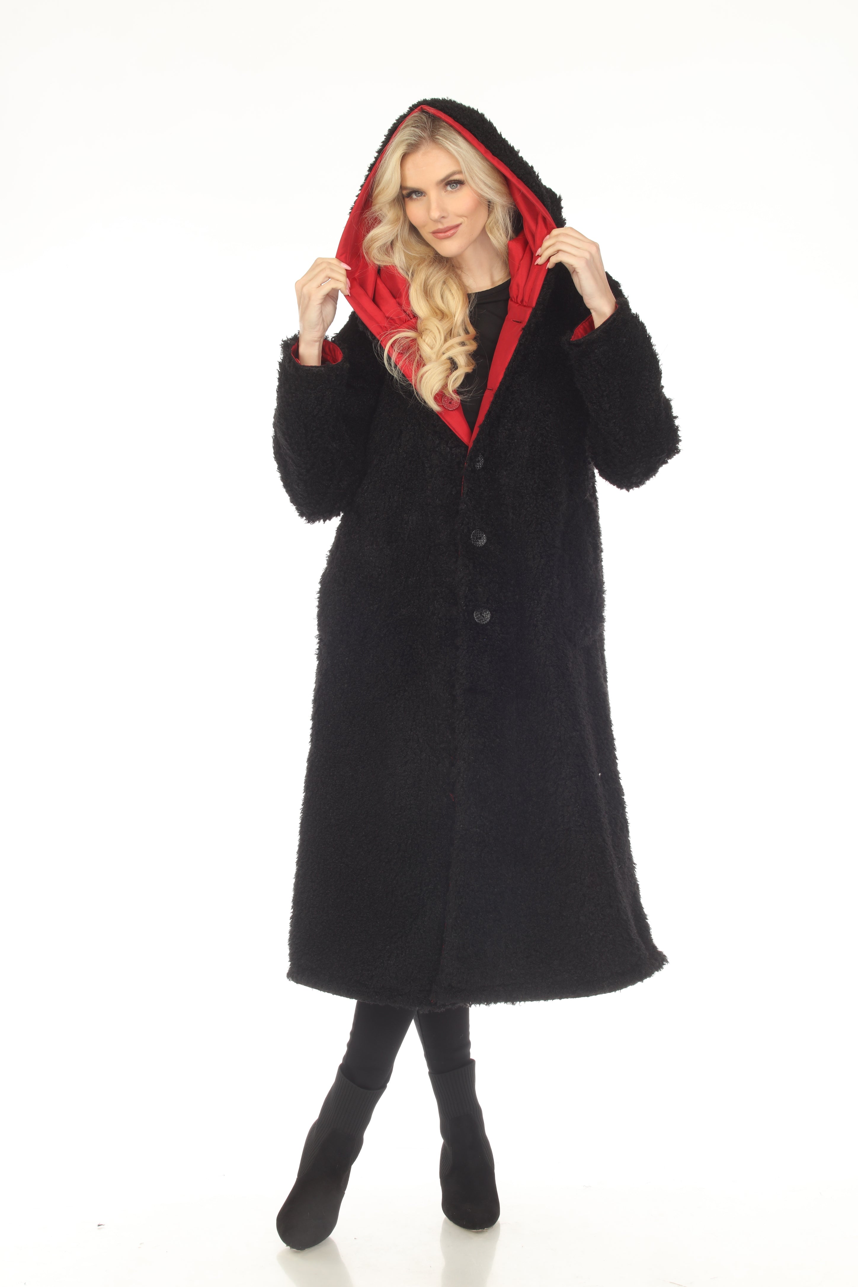 Oopera Reversible Button Front Long Lined Raincoat - Scarlett Red - C2679RW-2