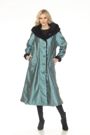 Oopera Reversible Button Front Long Lined Raincoat - Egyptian Teal - C2679RW-3