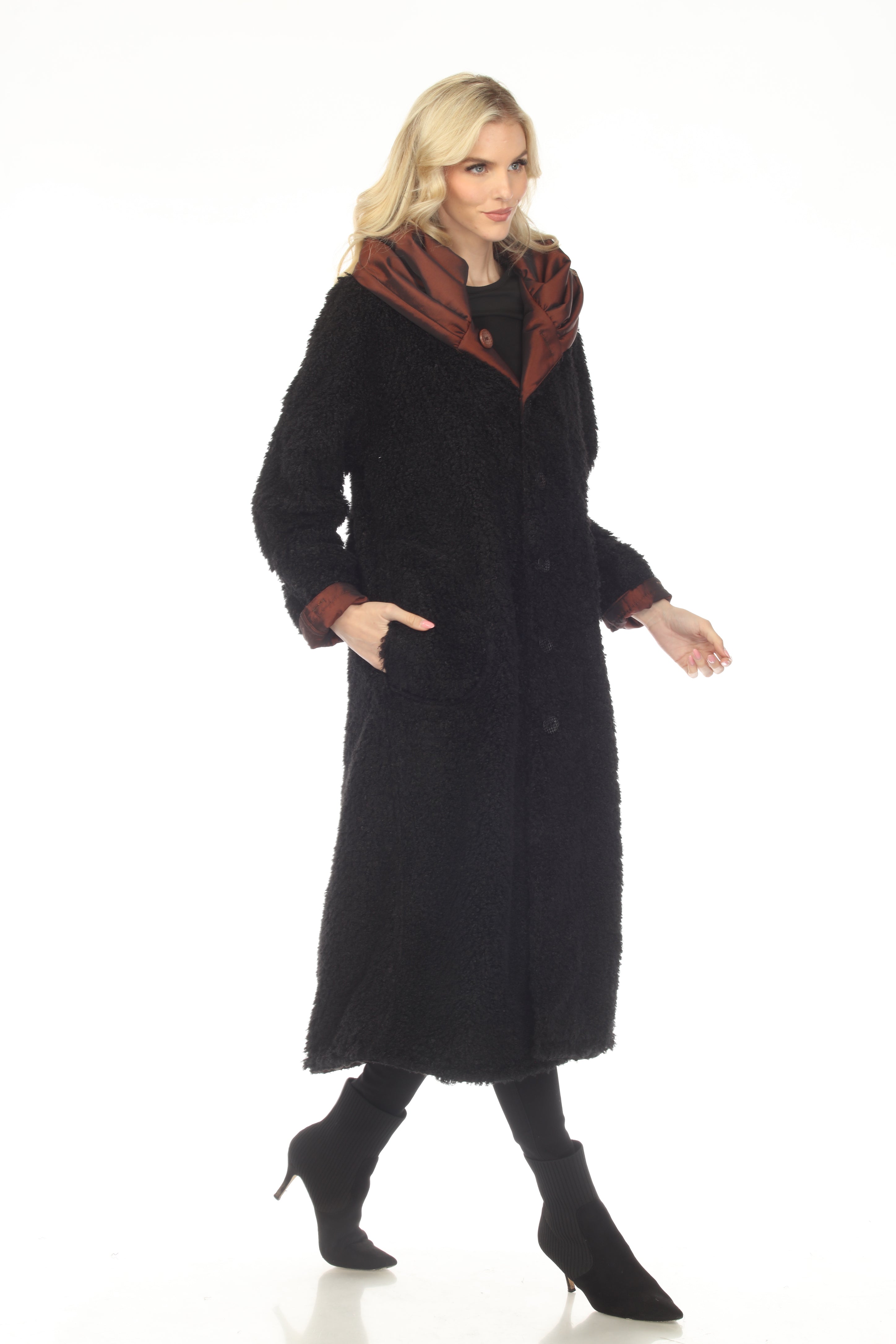 Oopera Reversible Button Front Long Lined Raincoat - Copper Bronze - C2679RW-4