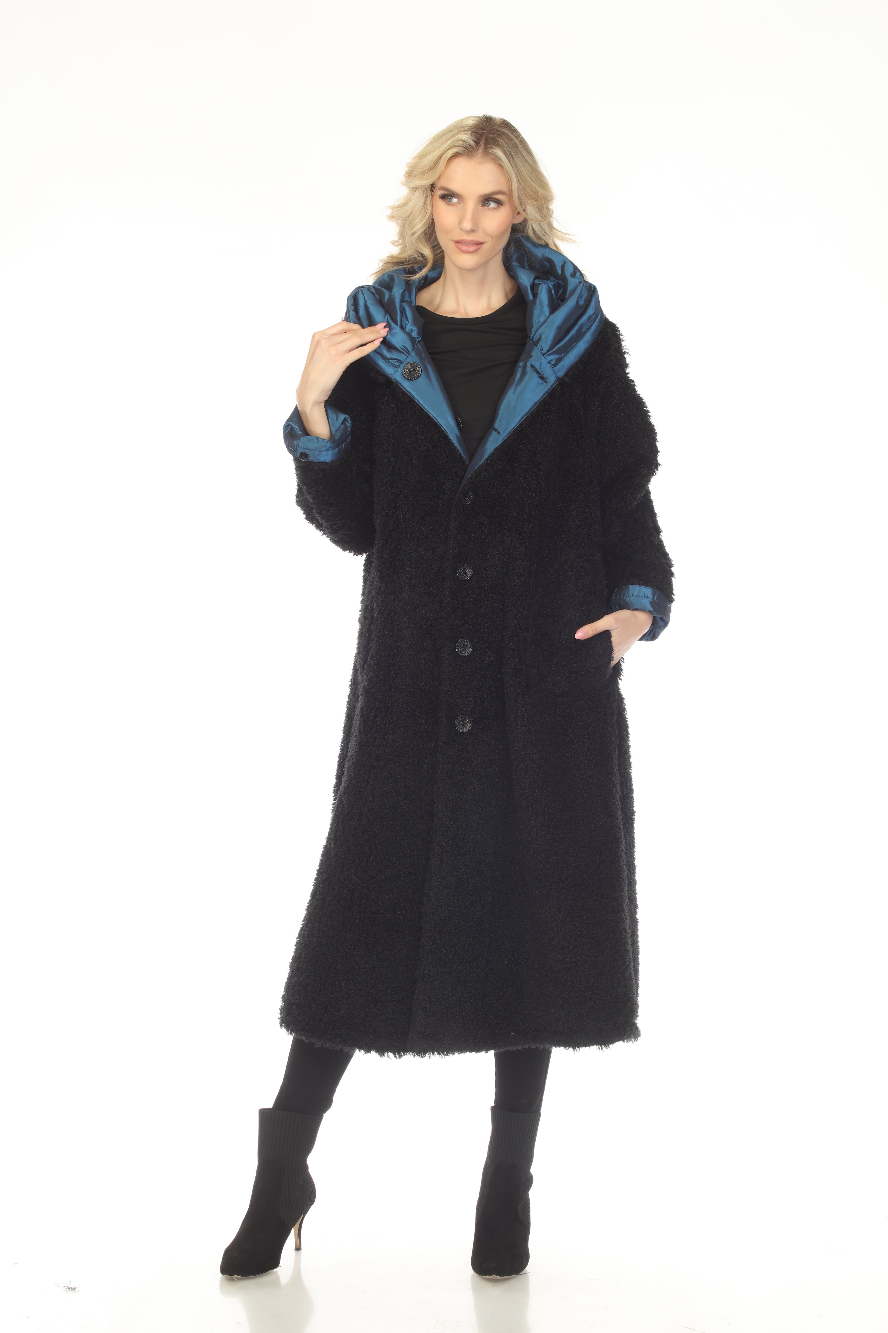 Oopera Reversible Button Front Long Lined Raincoat - Electric Blue - C2679RW-5