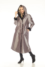 Oopera Reversible Button Front Long Lined Raincoat - Steel Gray - C2679RW-6