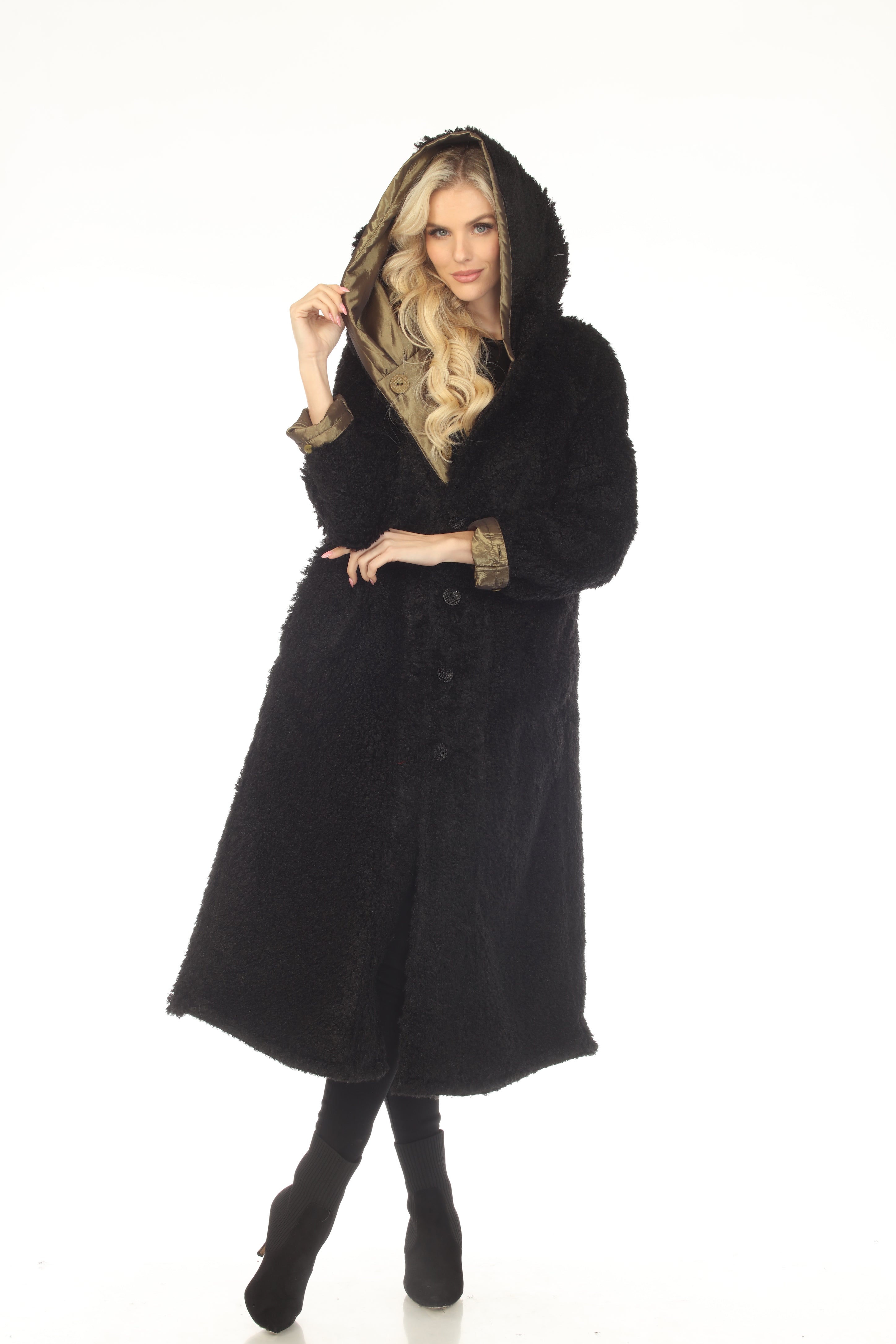 Oopera Reversible Button Front Long Lined Raincoat - Autumn Gold - C2679RW-7