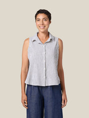 CUT LOOSE Grey Stripe Crinkle Sleeveless Shirt - 0645645