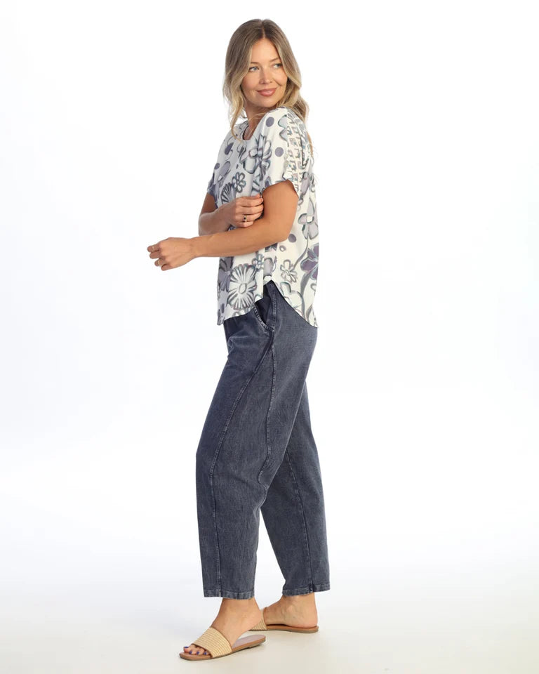 JESS & JANE Bubble Crepe Top w/ Mix-Match Back Panel & Sleeve Button Accents - CD1-2314 - LOVE LETTER
