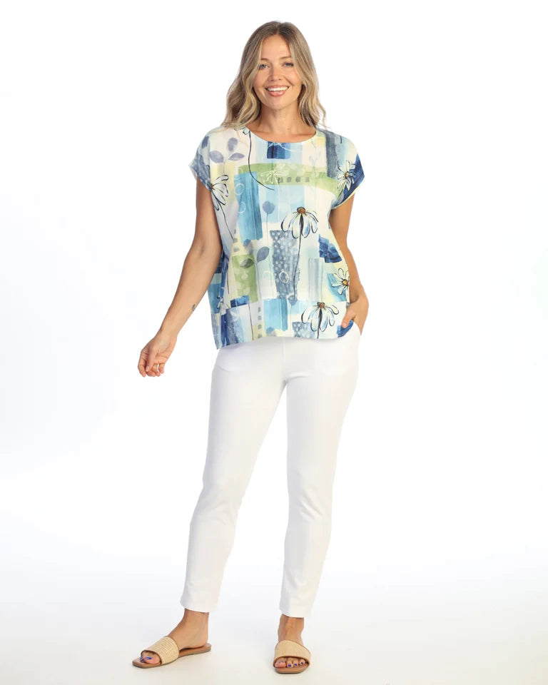 JESS & JANE Bubble Crepe Top w/ Layered Hem and Side Slit Accent - CD2-2304 - WHISPERS