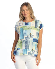 JESS & JANE Bubble Crepe Top w/ Layered Hem and Side Slit Accent - CD2-2304 - WHISPERS