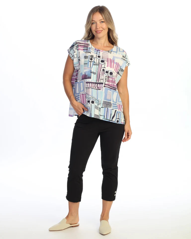 JESS & JANE Bubble Crepe Top w/ Layered Hem and Side Slit Accent - CD2-2315 - OFF BEAT