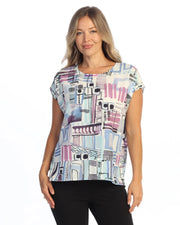 JESS & JANE Bubble Crepe Top w/ Layered Hem and Side Slit Accent - CD2-2315 - OFF BEAT
