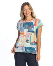 JESS & JANE Bubble Crepe Top w/ Layered Hem and Side Slit Accent - CD2-2327 - MURANO