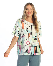 JESS & JANE Bubble Crepe Top w/ Front Seam & Side Slit Detail w/ Button Accent - CD3-2303 - JAZZY