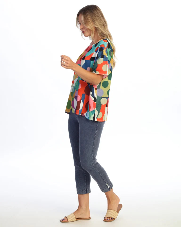 JESS & JANE Bubble Crepe Top w/ Front Seam & Side Slit Detail w/ Button Accent - CD3-2305 - DOT DAY