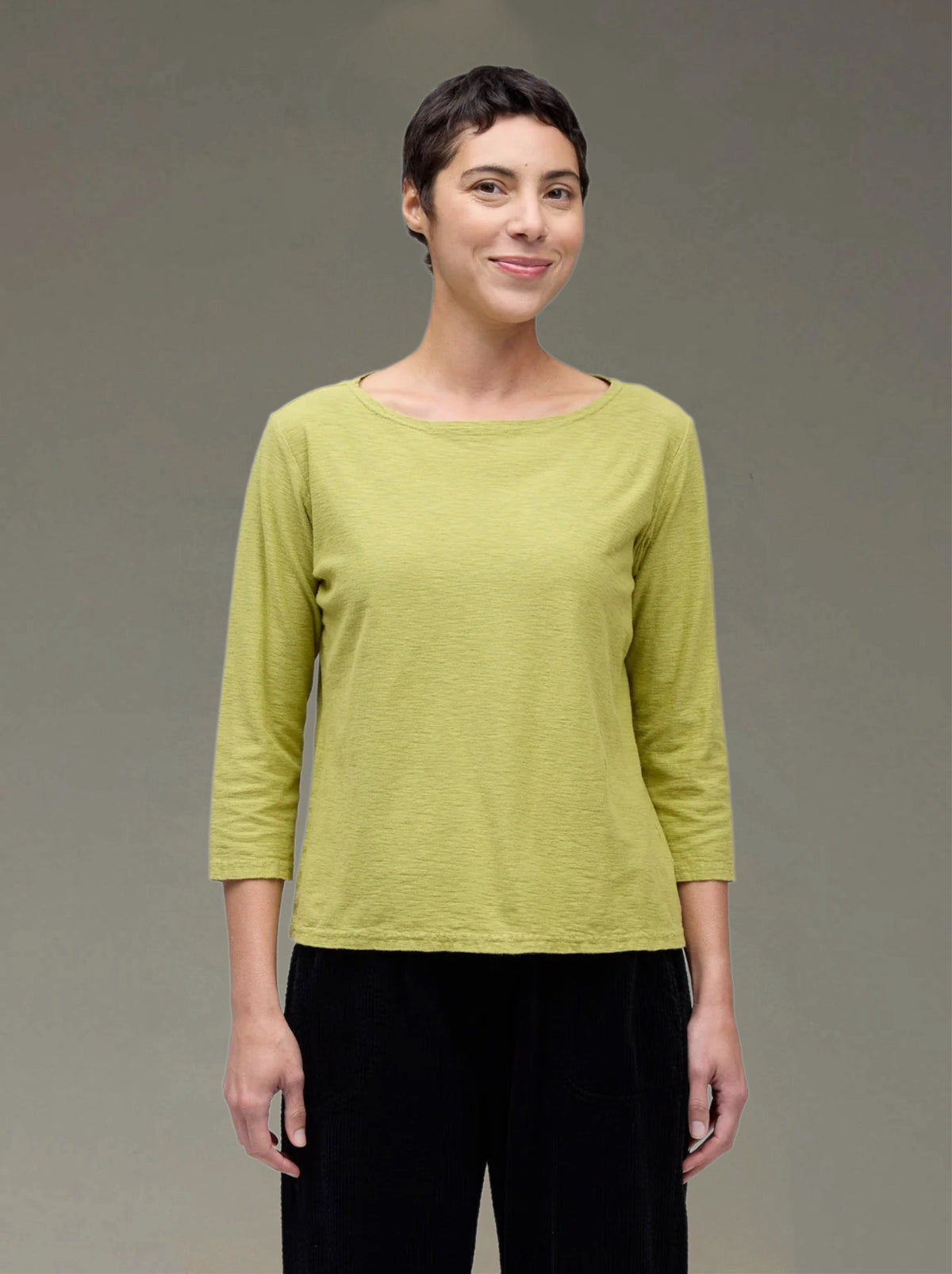 CUT LOOSE Linen Cotton Jersey 3/4 Sleeve Boatneck Tee - 5015060