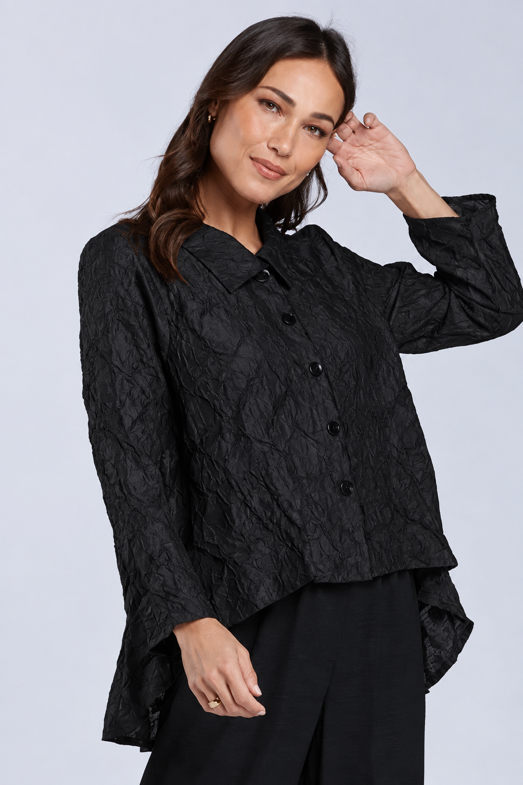 Sydney Project Shannon Button Down Cropped Geometric Design Jacket - CJJ1032 - BLACK