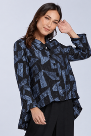Sydney Project Shannon Button Down Cropped Geometric Design Jacket - CJJ1032 - BLUE GREY