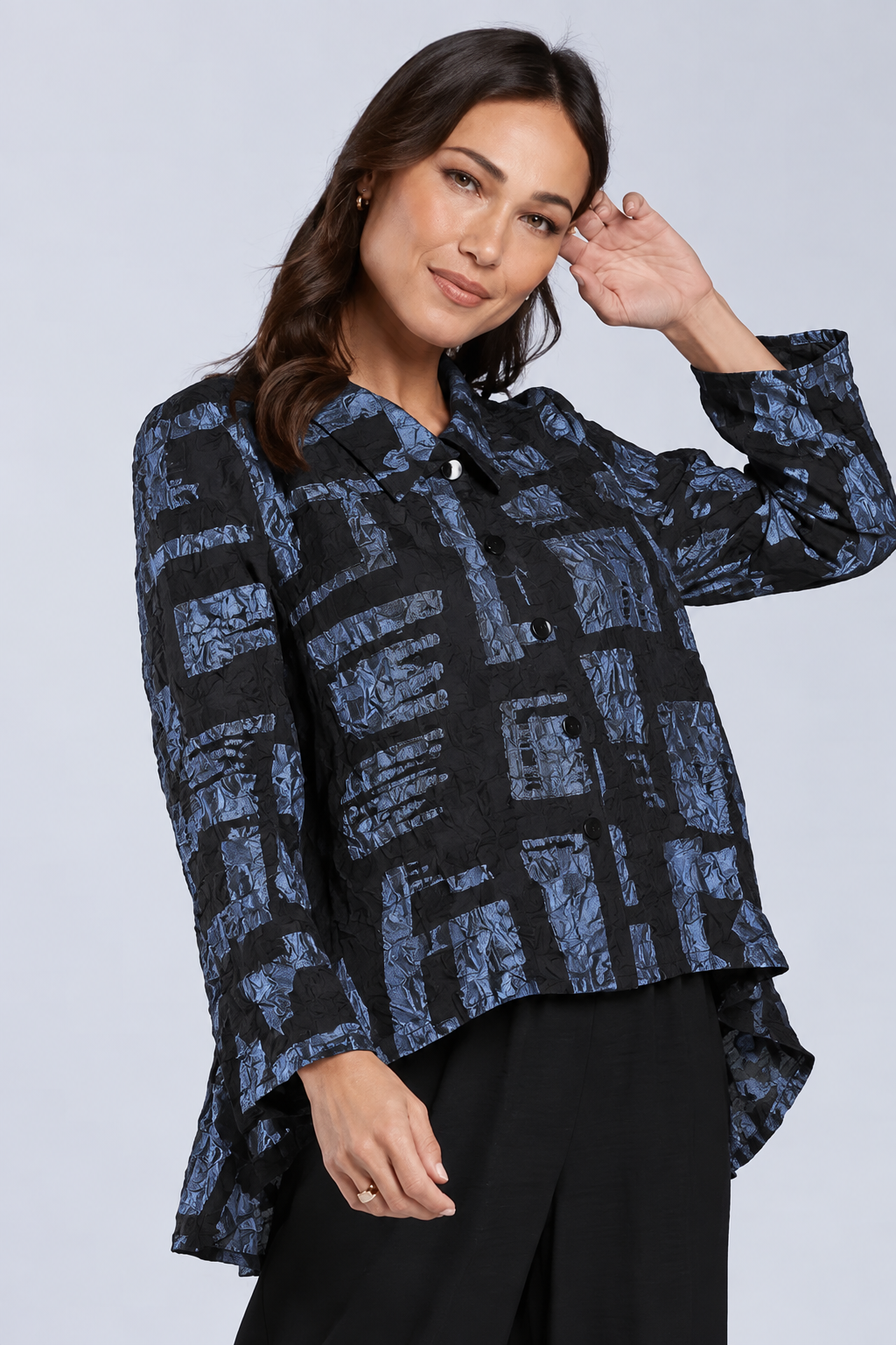 Sydney Project Shannon Button Down Cropped Geometric Design Jacket - CJJ1032 - ICE BLUE