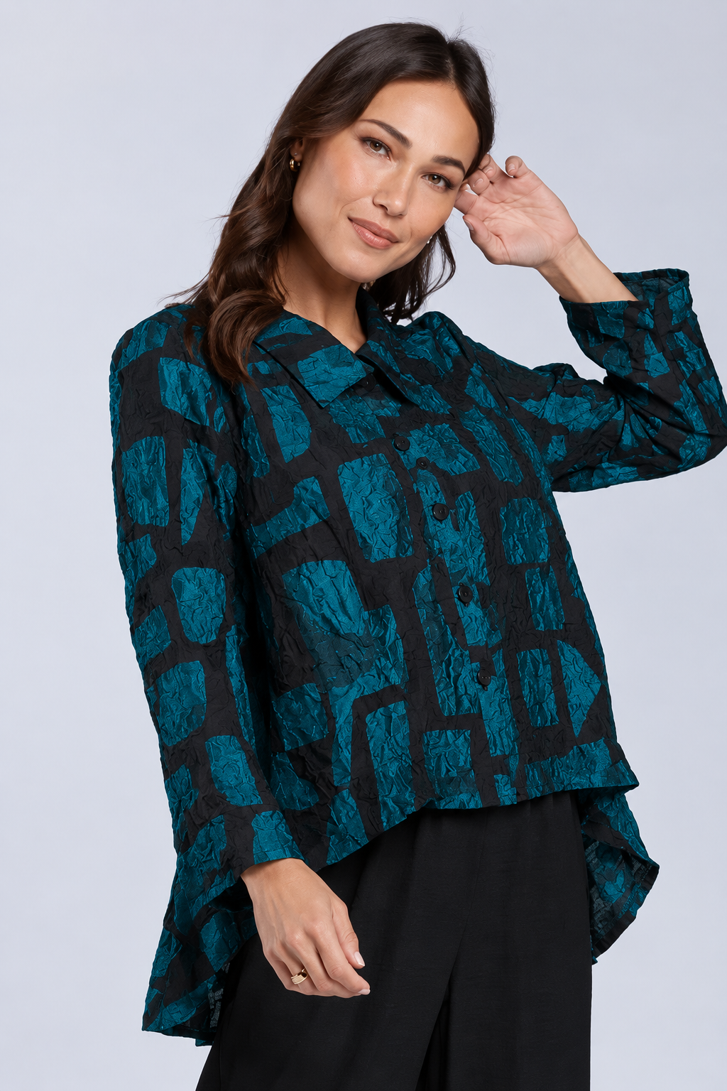 Sydney Project Shannon Button Down Cropped Geometric Design Jacket - CJJ1032 - JADE