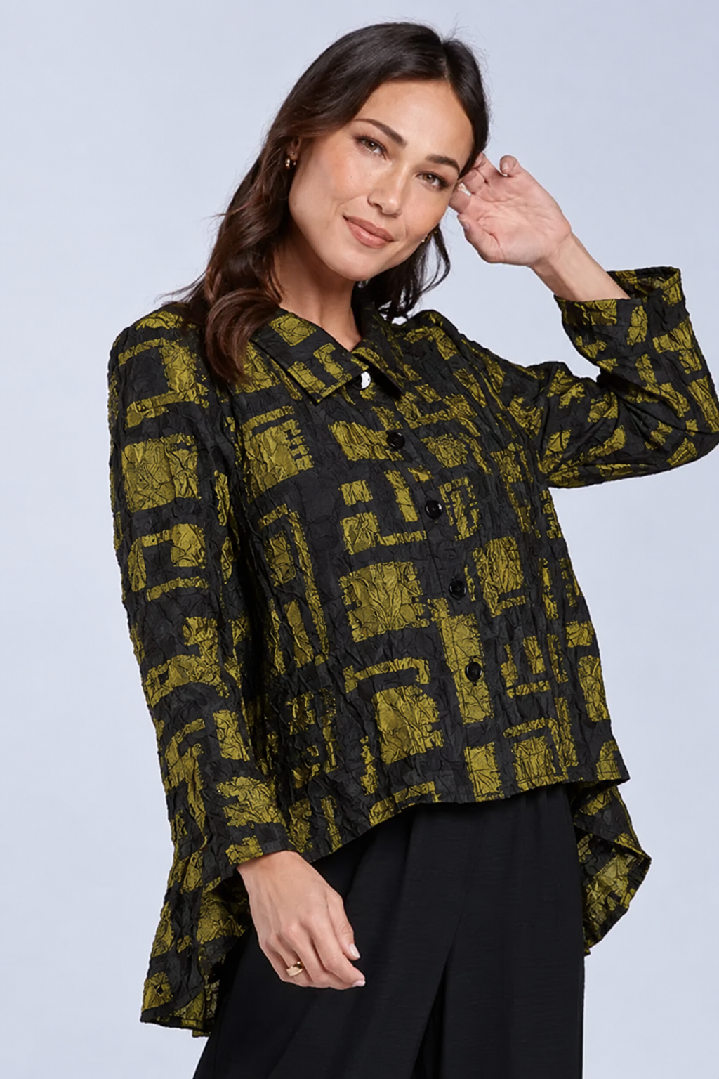 Sydney Project Shannon Button Down Cropped Geometric Design Jacket - CJJ1032 - KIWI