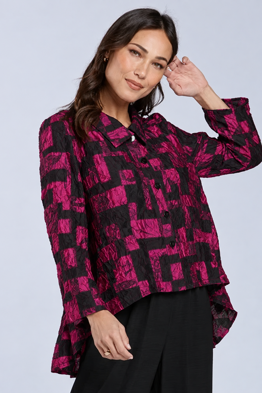 Sydney Project Shannon Button Down Cropped Geometric Design Jacket - CJJ1032 - MAGENTA
