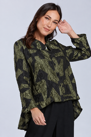 Sydney Project Shannon Button Down Cropped Geometric Design Jacket - CJJ1032 - OLIVE
