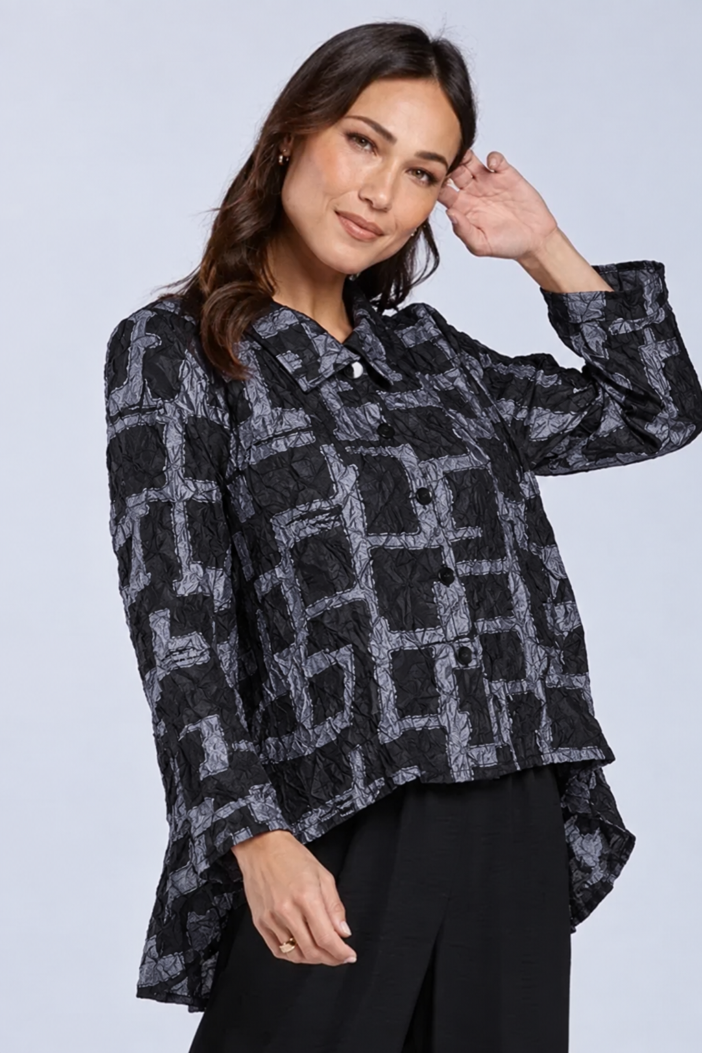 Sydney Project Shannon Button Down Cropped Geometric Design Jacket - CJJ1032 - SILVER