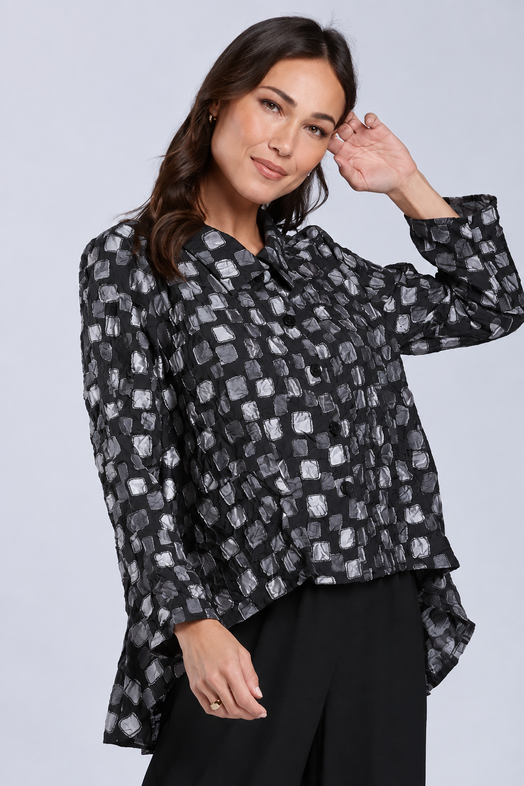 Sydney Project Shannon Button Down Cropped Geometric Design Jacket - CJJ1032 - SILVER PEBBLES