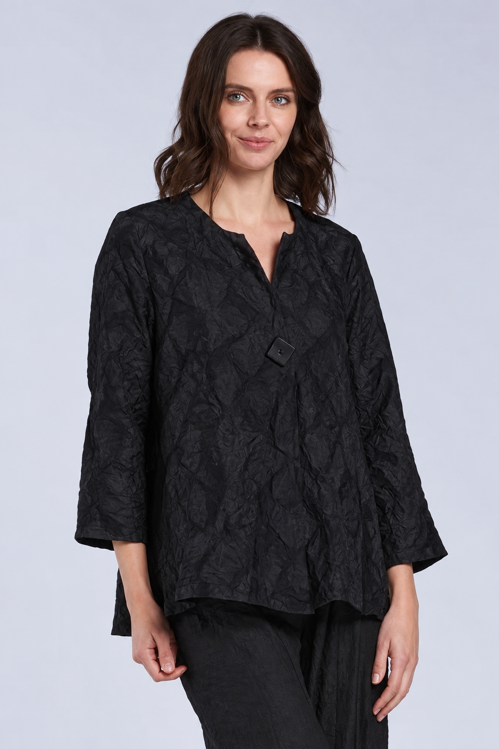 Sydney Project Ollie One Button Long Sleeve Abstract Top - CJJ1149 - BLACK