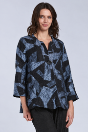 Sydney Project Ollie One Button Long Sleeve Abstract Top - CJJ1149 - BLUE GREY