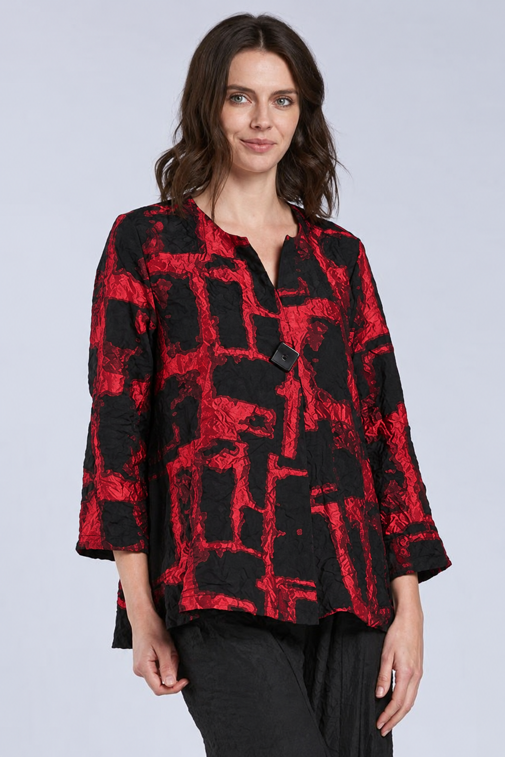 Sydney Project Ollie One Button Long Sleeve Abstract Top - CJJ1149 - CRIMSON