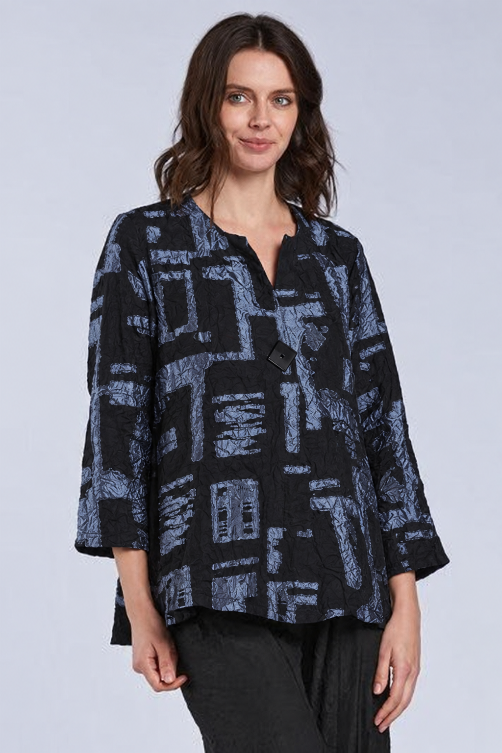 Sydney Project Ollie One Button Long Sleeve Abstract Top - CJJ1149 - ICE BLUE