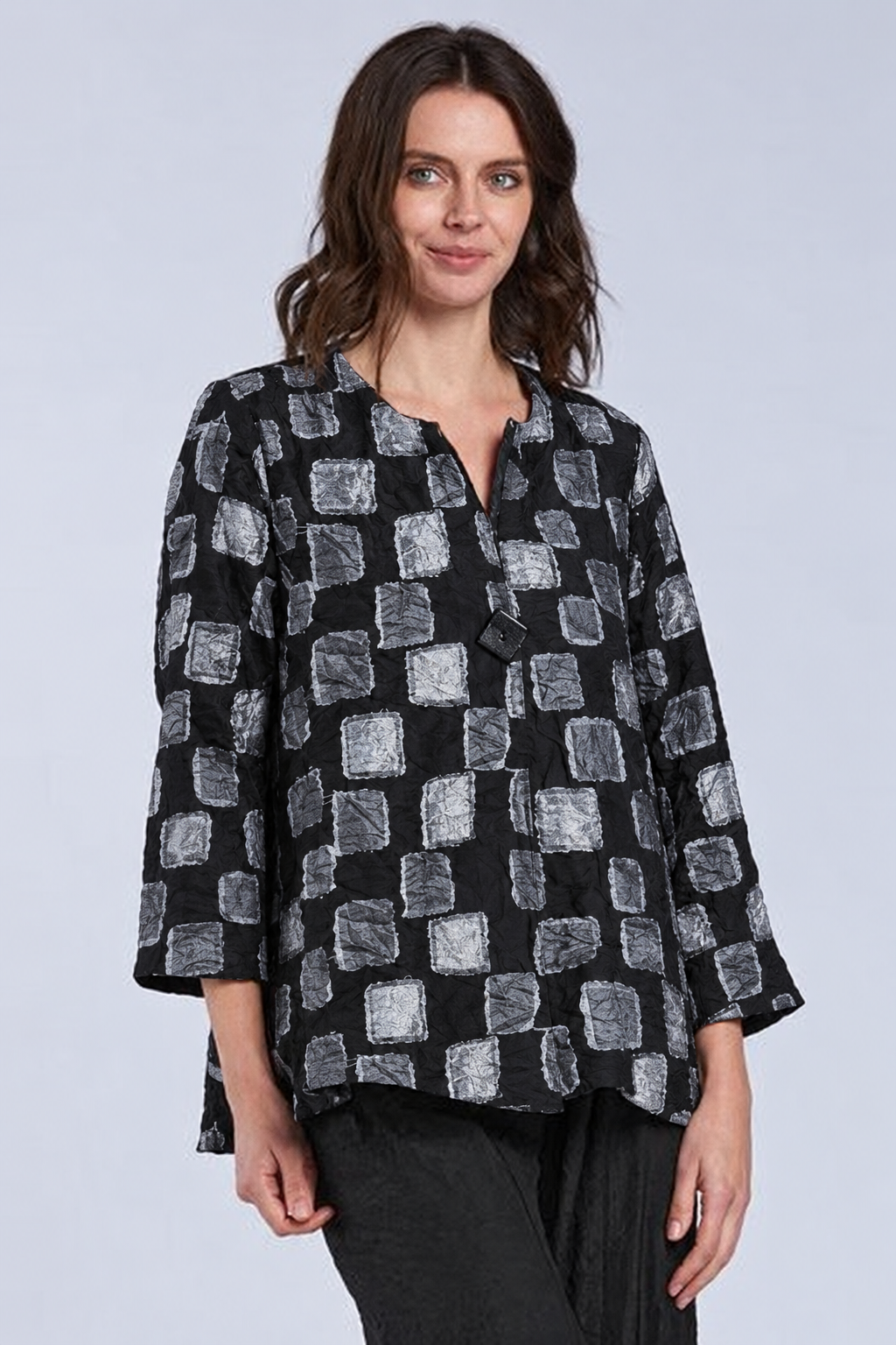Sydney Project Ollie One Button Long Sleeve Abstract Top - CJJ1149 - SILVER PEBBLES