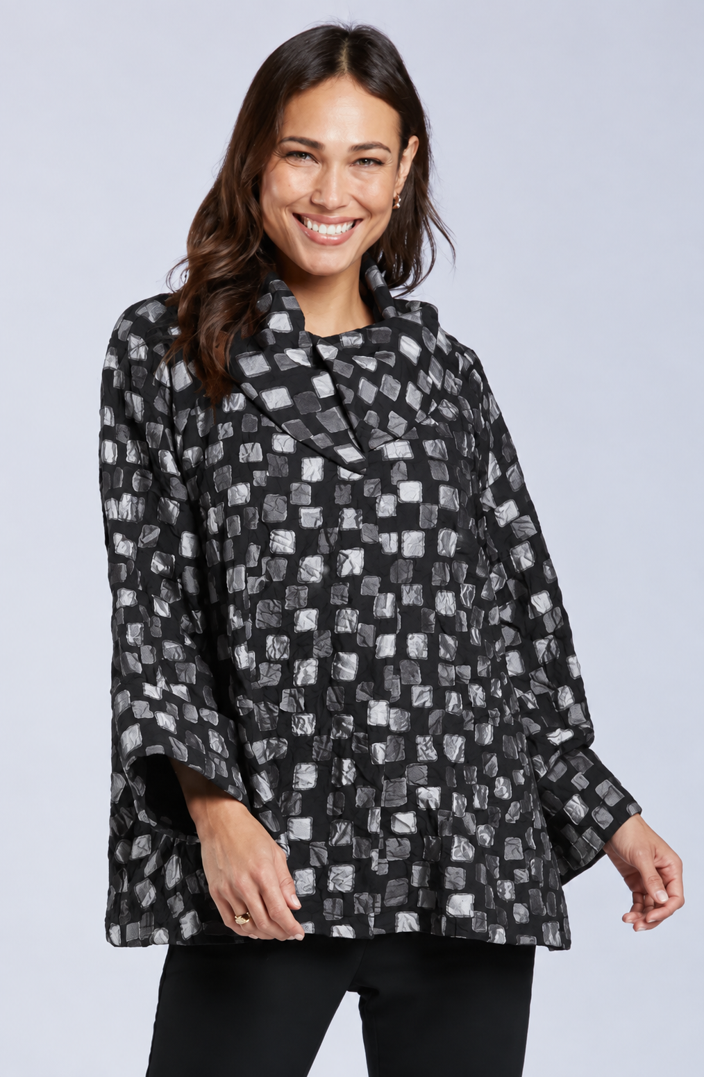 Sydney Project Ora Long Sleeve Cowl Neck Top - CJJ1153 - SILVER PEBBLES