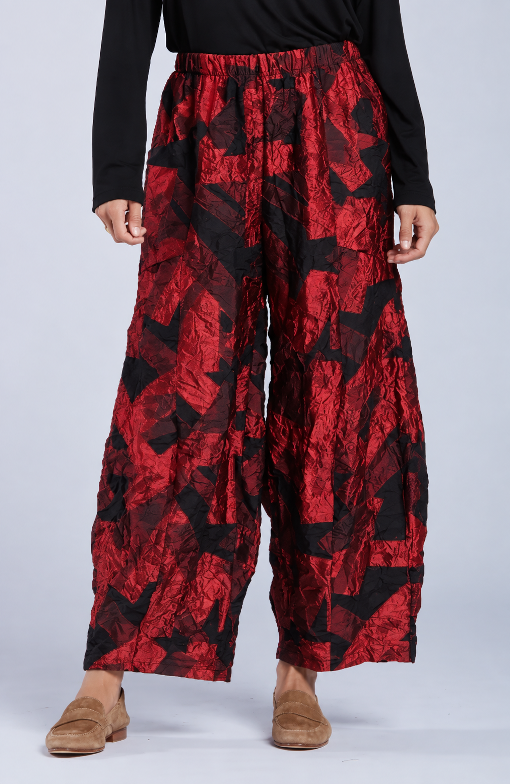 Sydney Project Paulina Wide Leg Flowy Abstract Pant  - CJP103 - CRIMSON