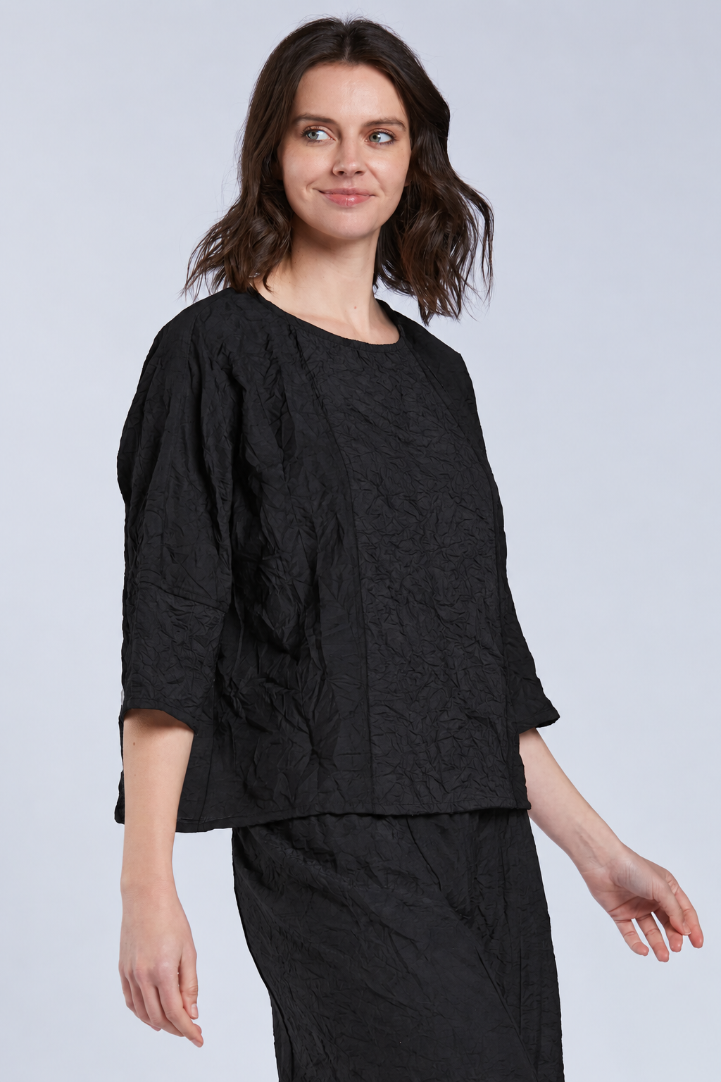 Sydney Project Tori Round Neck 3/4 Sleeve Boxy Top - CJT1088 - BLACK