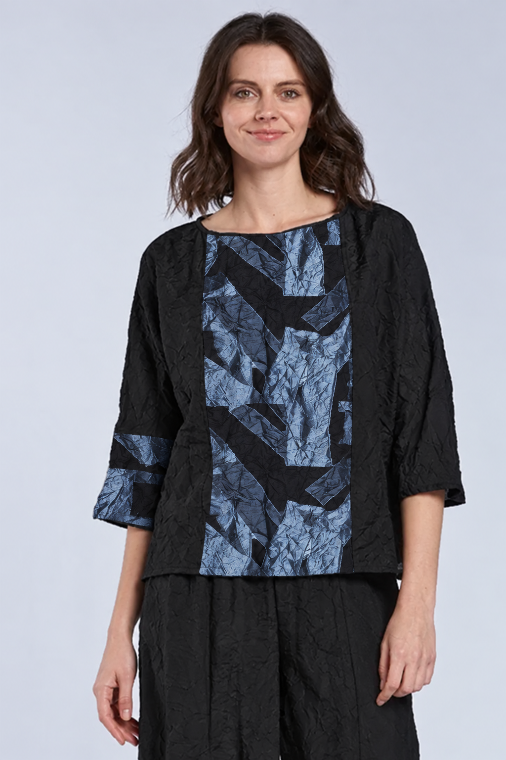 Sydney Project Tori Round Neck 3/4 Sleeve Boxy Top - CJT1088 - BLUE GREY