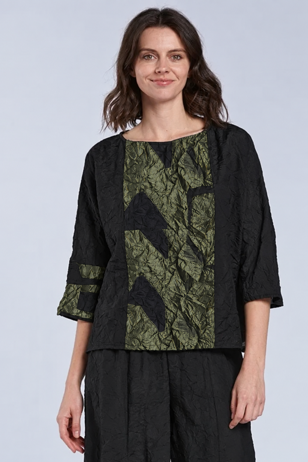 Sydney Project Tori Round Neck 3/4 Sleeve Boxy Top - CJT1088 - OLIVE