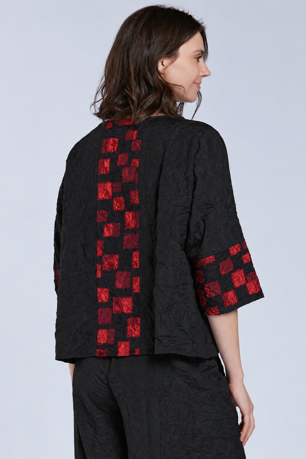 Sydney Project Tori Round Neck 3/4 Sleeve Boxy Top - CJT1088 - RED PEBBLES