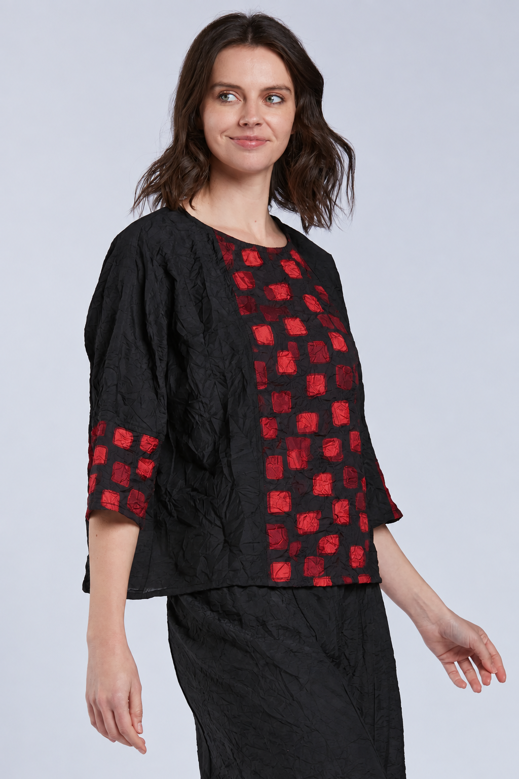 Sydney Project Tori Round Neck 3/4 Sleeve Boxy Top - CJT1088 - RED PEBBLES