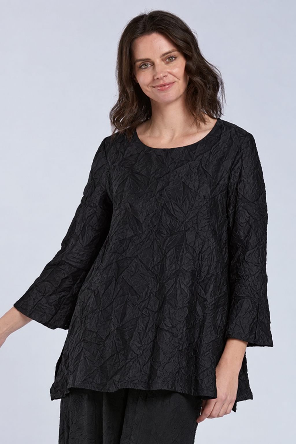 Sydney Project Flair Round Neck Relaxed Fit Long Top - CJT1126 - BLACK