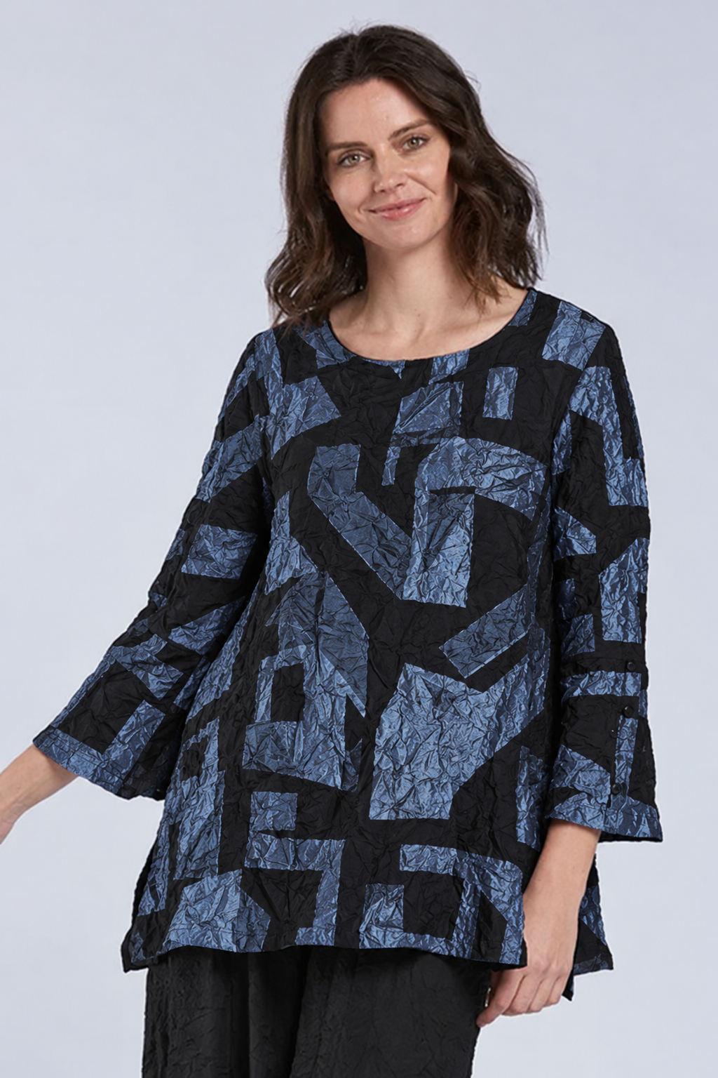 Sydney Project Flair Round Neck Relaxed Fit Long Top - CJT1126 - BLUE GREY