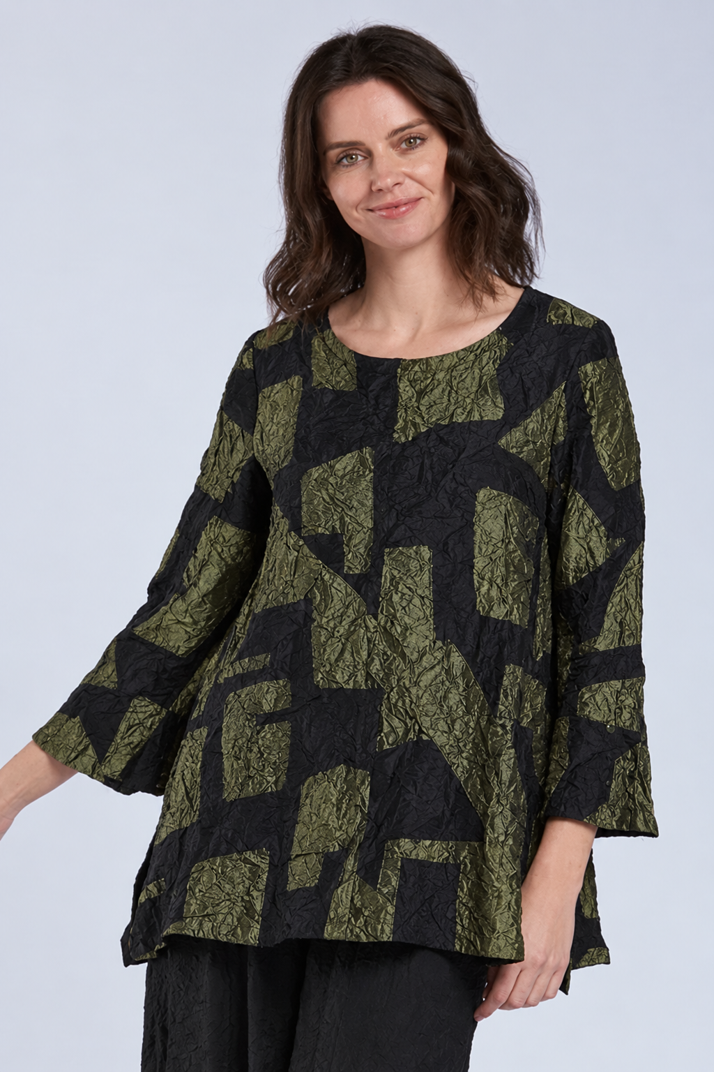 Sydney Project Flair Round Neck Relaxed Fit Long Top - CJT1126 - OLIVE
