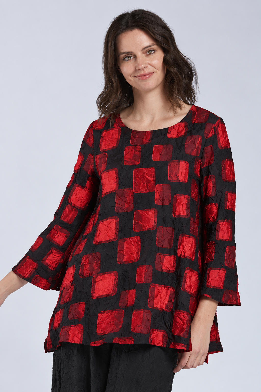 Sydney Project Flair Round Neck Relaxed Fit Long Top - CJT1126 - RED PEBBLES