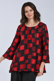 Sydney Project Flair Round Neck Relaxed Fit Long Top - CJT1126 - RED PEBBLES