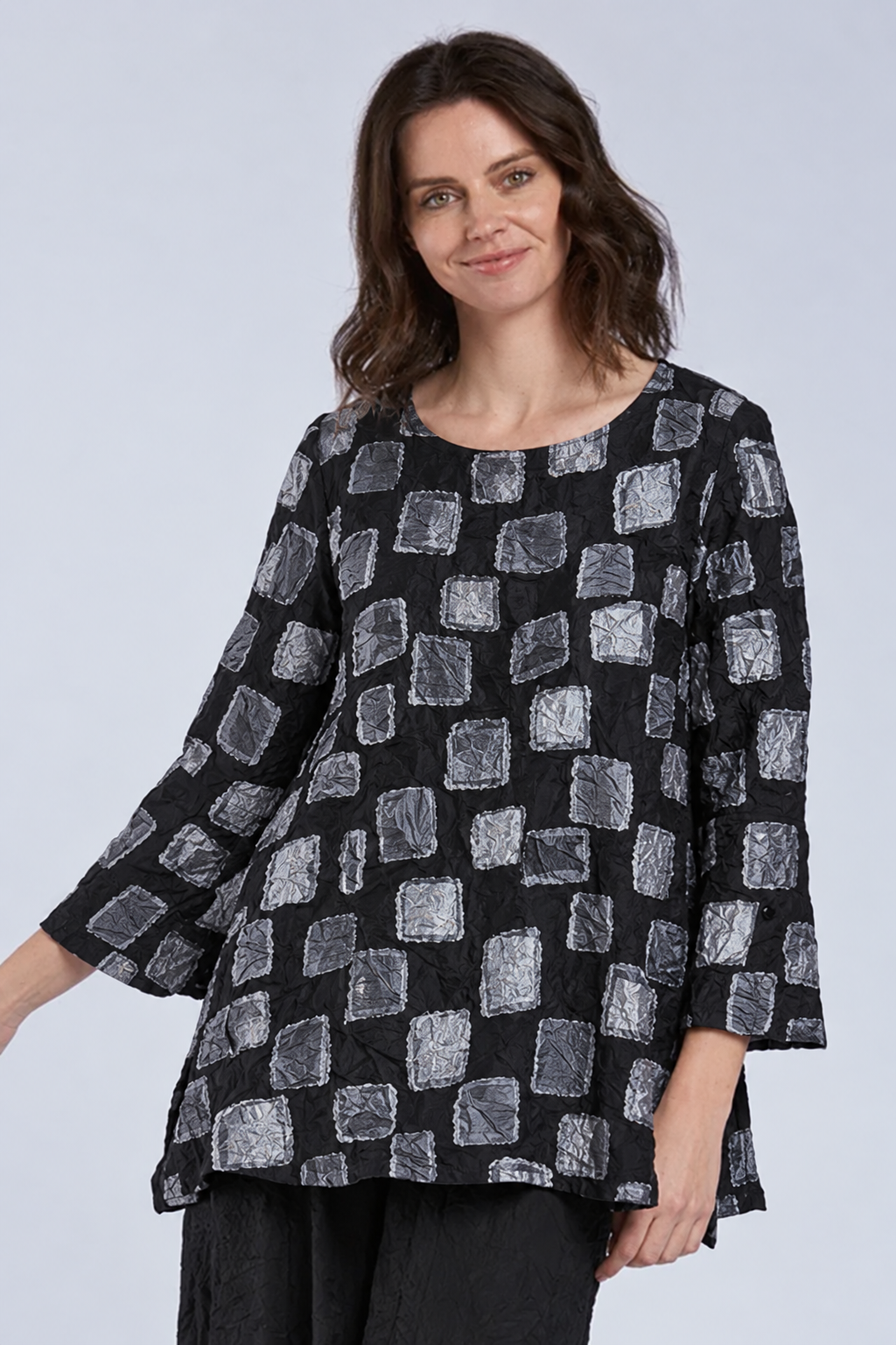 Sydney Project Flair Round Neck Relaxed Fit Long Top - CJT1126 - SILVER PEBBLES