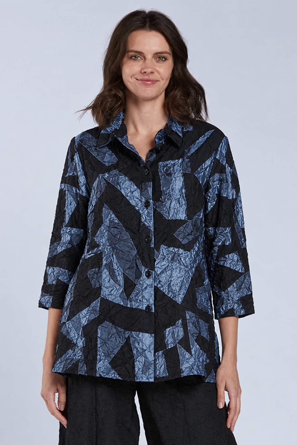 Sydney Project Whitney Button Down Collar Geometric Top - CJT1143 - BLUE GREY