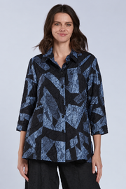 Sydney Project Whitney Button Down Collar Geometric Top - CJT1143 - BLUE GREY