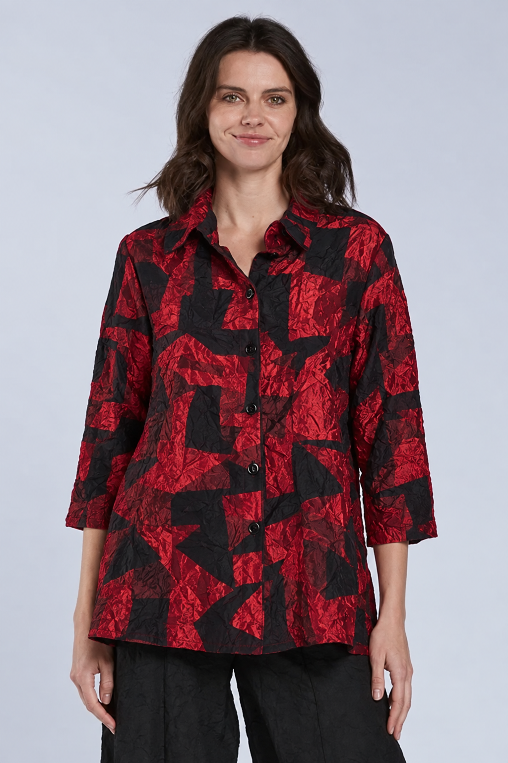 Sydney Project Whitney Button Down Collar Geometric Top - CJT1143 - CRIMSON