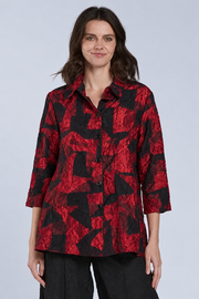 Sydney Project Whitney Button Down Collar Geometric Top - CJT1143 - CRIMSON